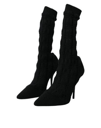 Zwarte Stiletto Hakken Mid Calf Laarzen Schoenen