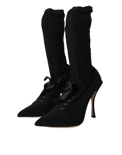 Zwarte Stiletto Hakken Mid Calf Laarzen Schoenen