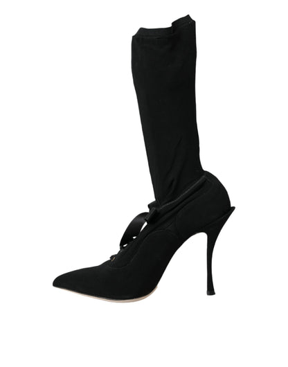 Zwarte Stiletto Hakken Mid Calf Laarzen Schoenen