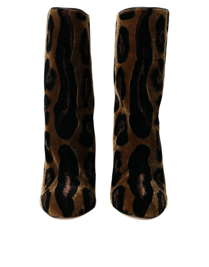 Brown Giraffe Leather Mid Calf Boots Shoes