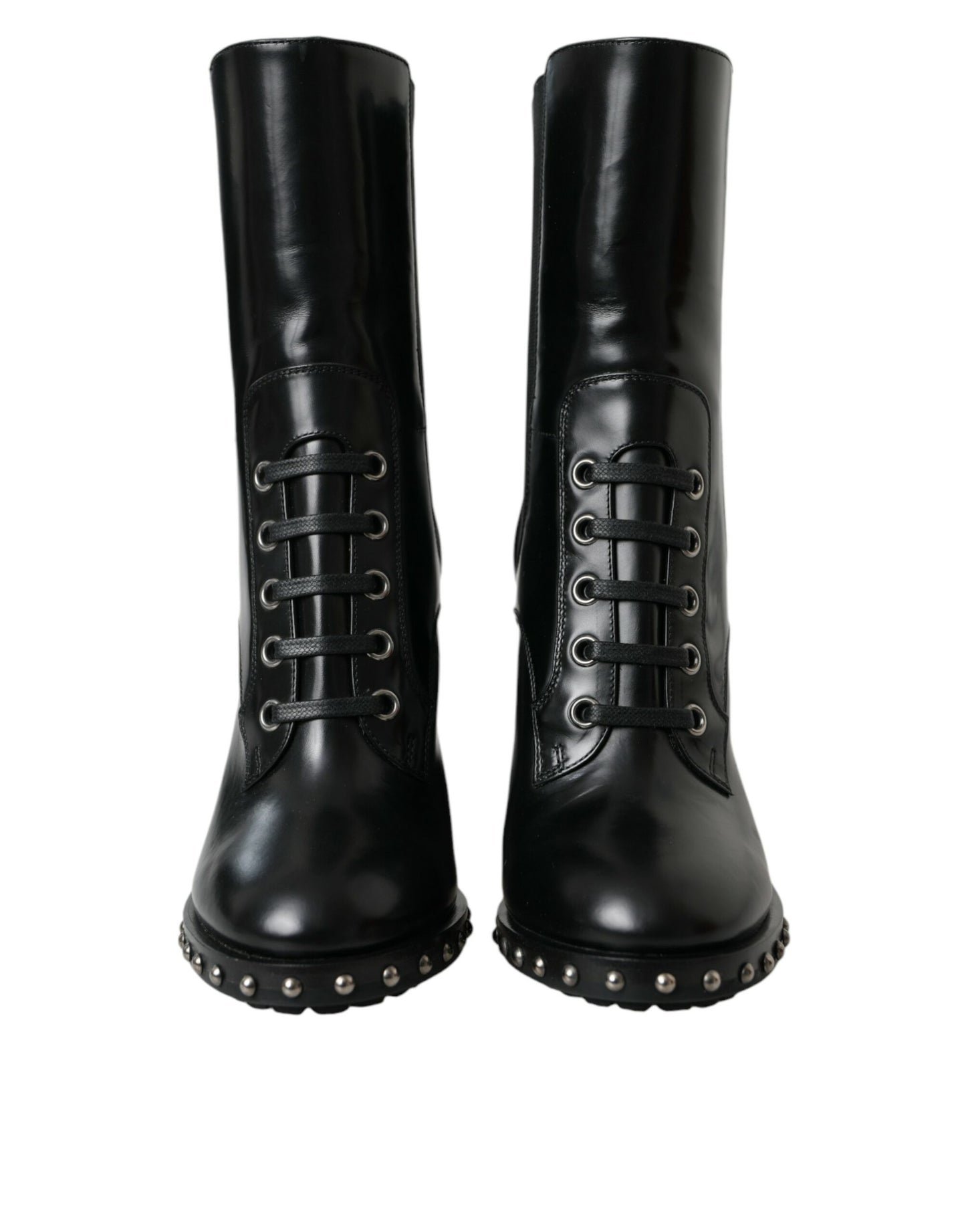 Zwarte leren veterlaarzen met studs