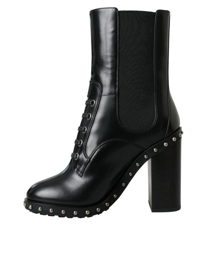 Zwarte leren veterlaarzen met studs