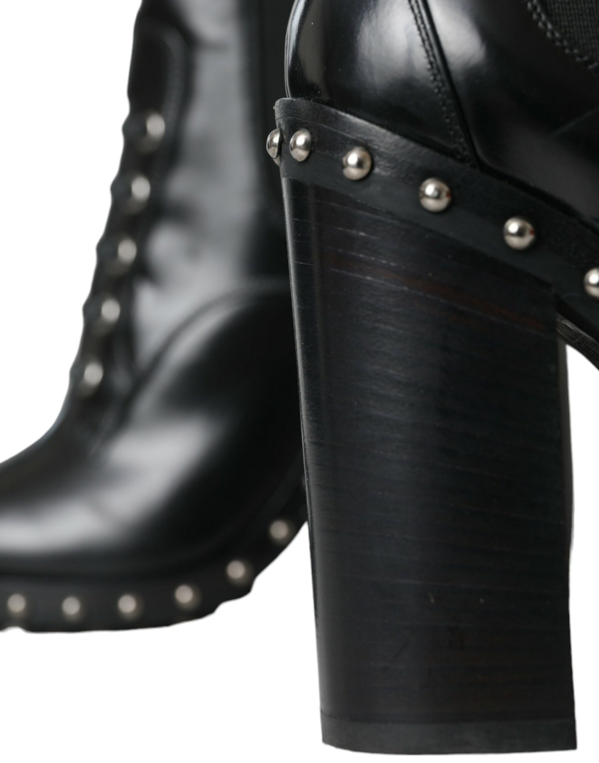 Zwarte leren veterlaarzen met studs