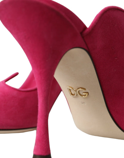 Fuchsia Suede Leather Mules Sandals Shoes