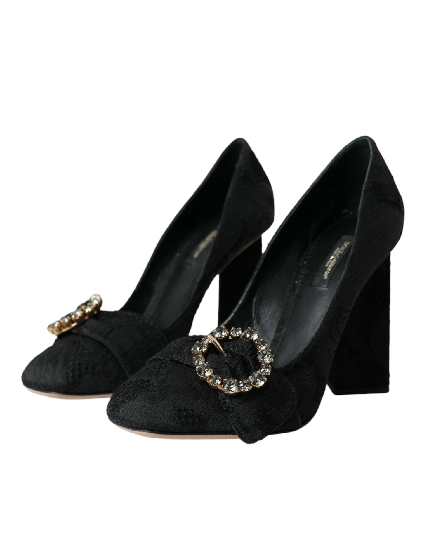 Zwarte Brocade Kristallen Hakken Pumps Schoenen