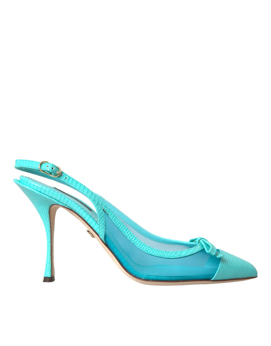 Blauwe leren mesh hoge hakken slingback schoenen