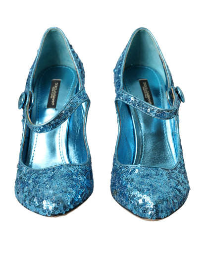 Blauwe pailletten Mary Jane pumps hoge hakken schoenen