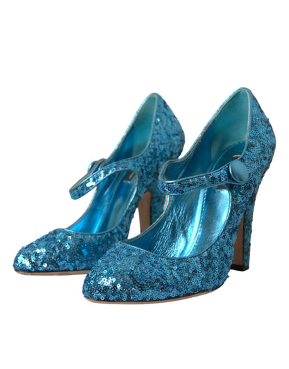 Blauwe pailletten Mary Jane pumps hoge hakken schoenen