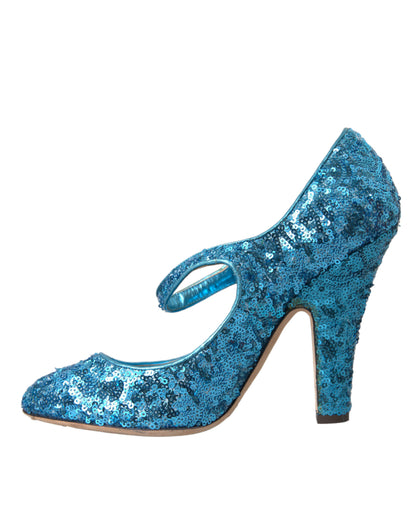 Blauwe pailletten Mary Jane pumps hoge hakken schoenen