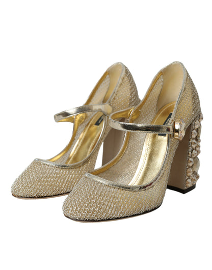 Goudkleurige mesh kristal Mary Jane pumps hakken schoenen