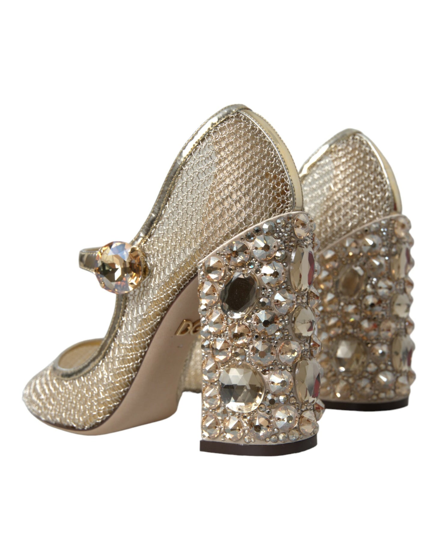 Goudkleurige mesh kristal Mary Jane pumps hakken schoenen