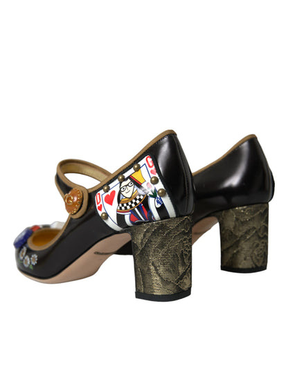 Zwarte leren Mary Jane pumps met kristal