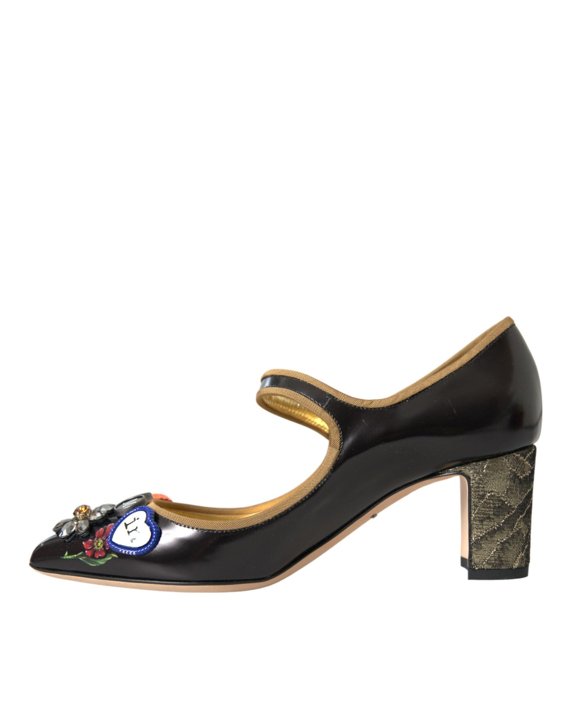 Zwarte leren Mary Jane pumps met kristal