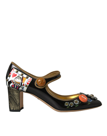 Zwarte leren Mary Jane pumps met kristal