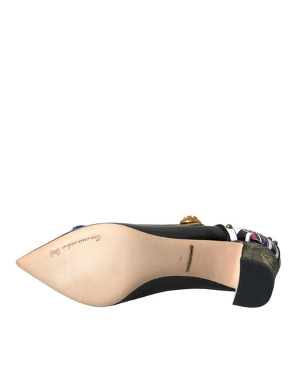 Zwarte leren Mary Jane pumps met kristal