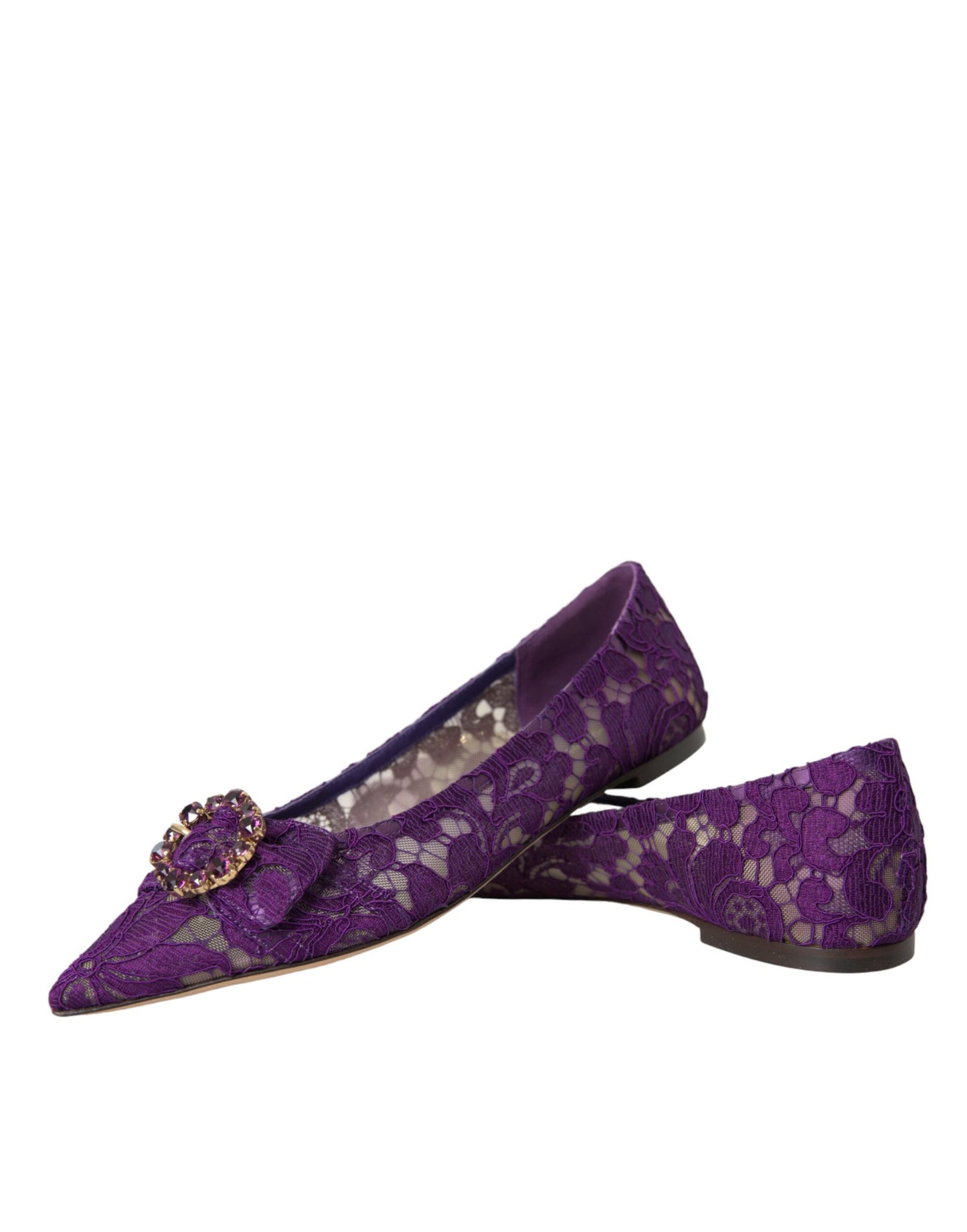 Purple Taormina Lace Crystal Loafers Shoes