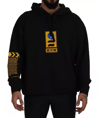 Zwarte katoenen logo hoodie met capuchon