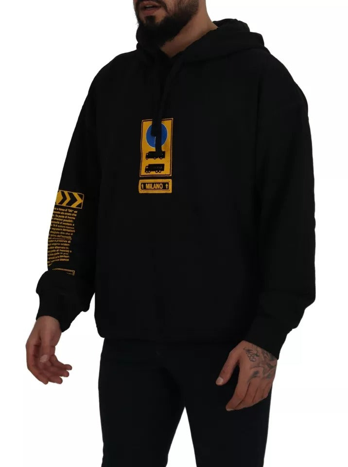 Zwarte katoenen logo hoodie met capuchon