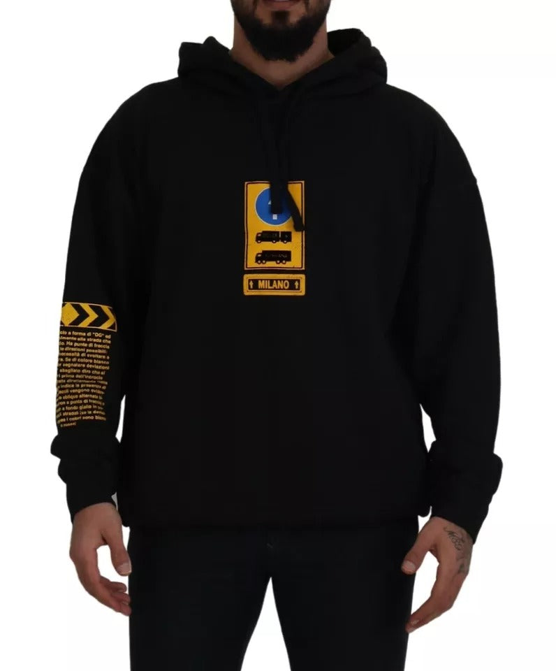 Zwarte katoenen logo hoodie met capuchon