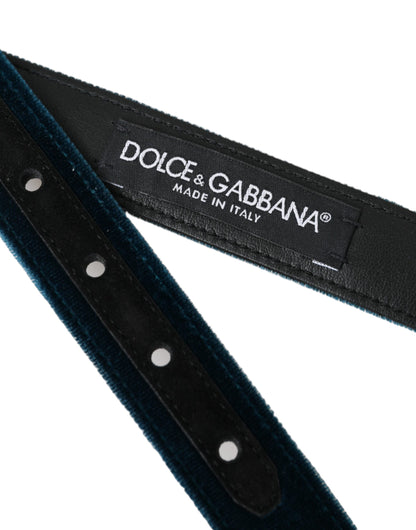 Blue Velvet Leather Silver Metal Buckle Belt