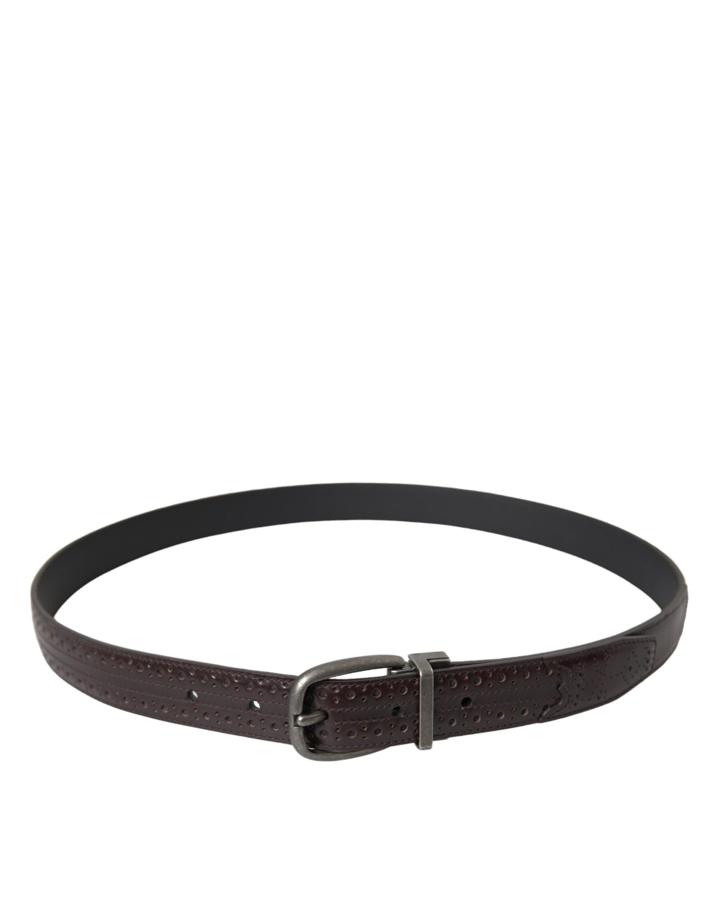 Dark Brown Perforated Leather Metal Buckle Belt Men