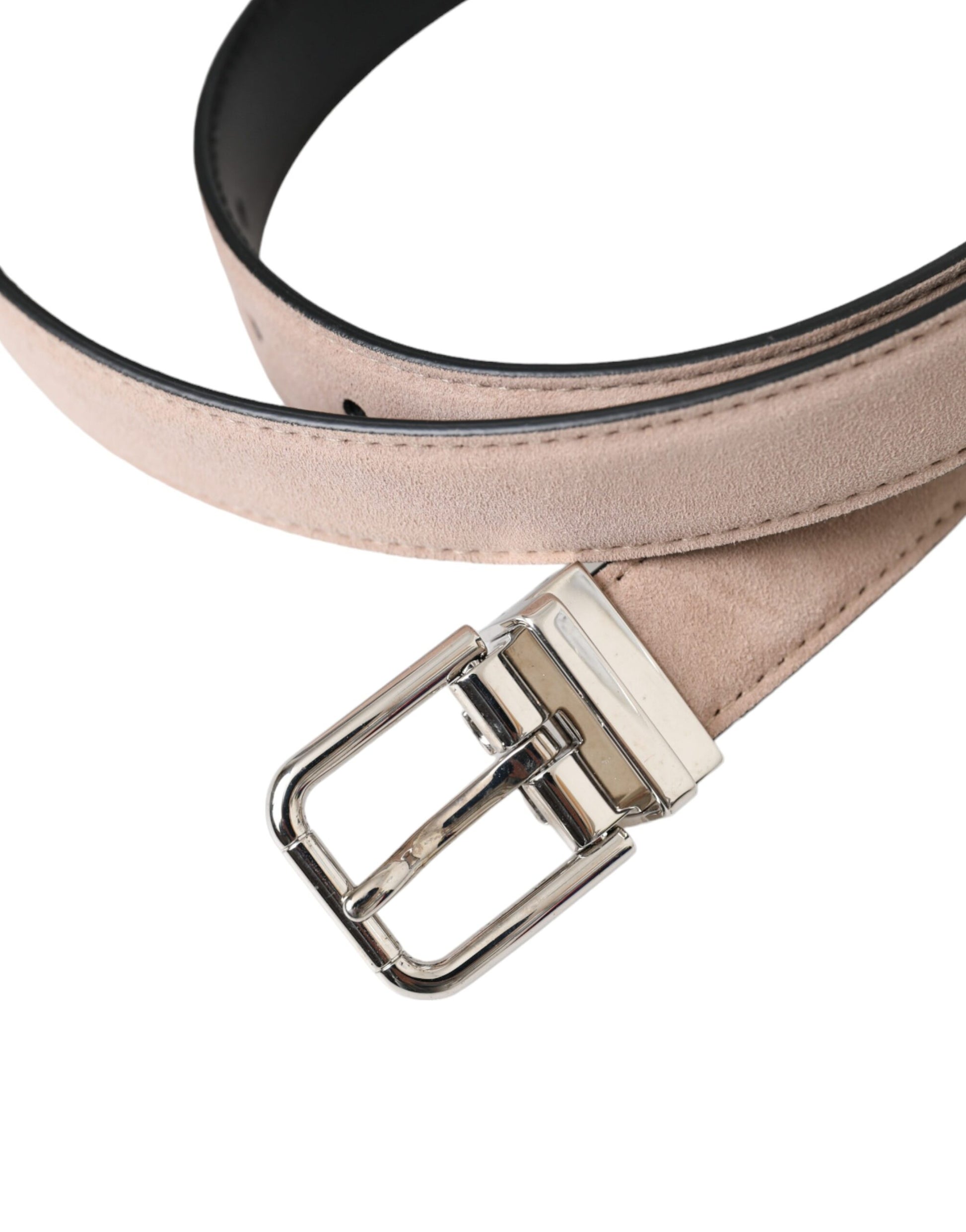 Beige Suede Leather Silver Buckle Belt Men