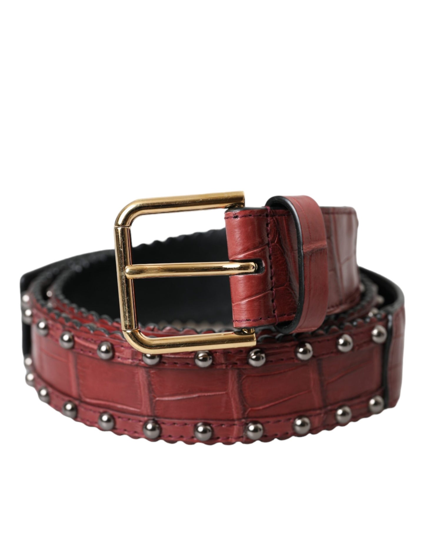 Bruine alligatorleren riem met metalen gesp en studs