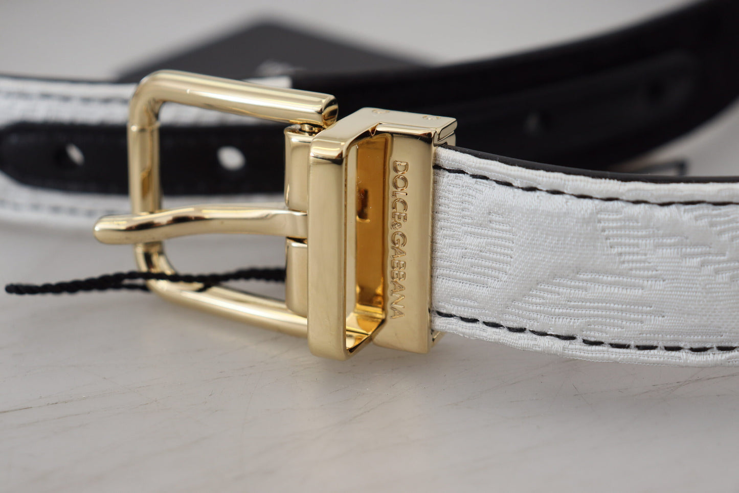 Witte zwarte patchwork gouden metalen gesp riem