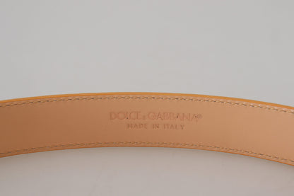 Beige Exotic Leather Gold Metal Buckle Belt