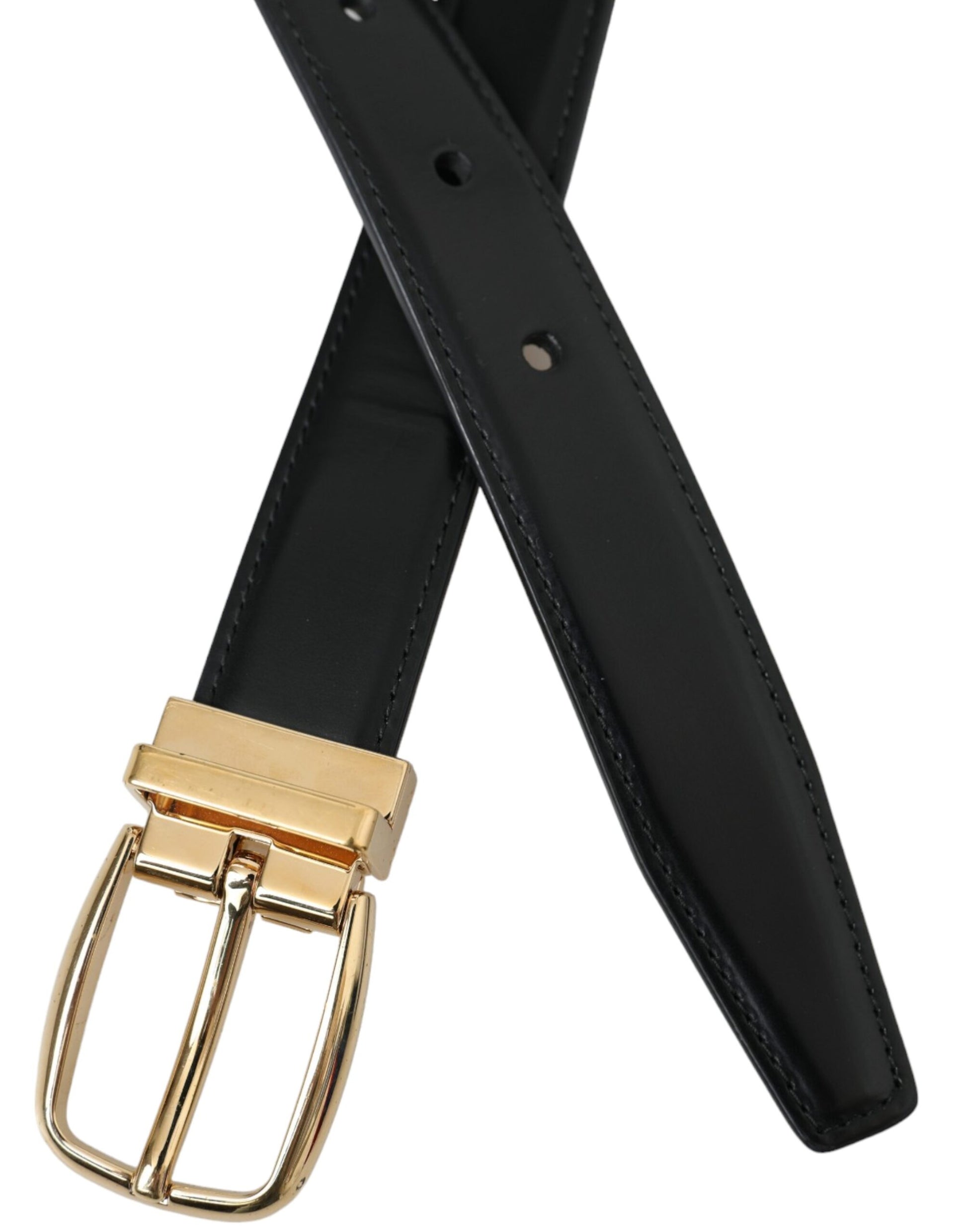 Black Calf Leather Gold Metal Buckle Belt