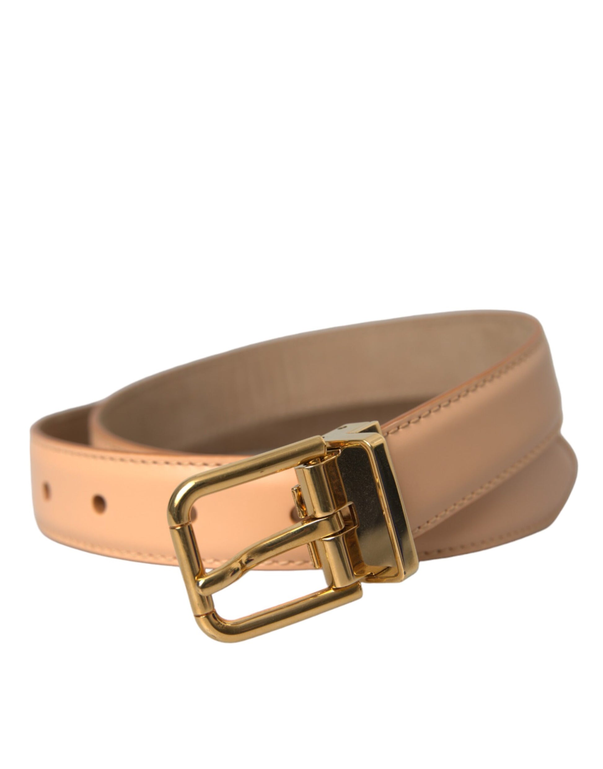 Beige kalfsleren riem met gouden metalen gesp