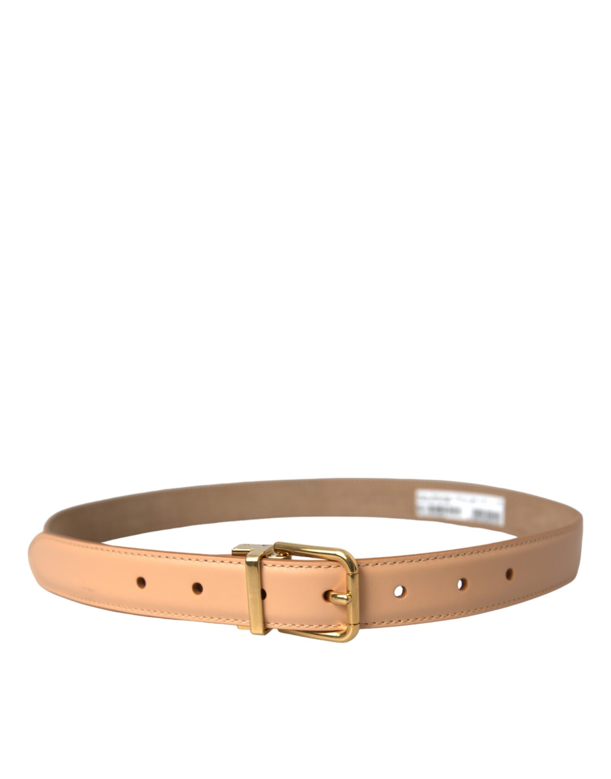 Beige kalfsleren riem met gouden metalen gesp