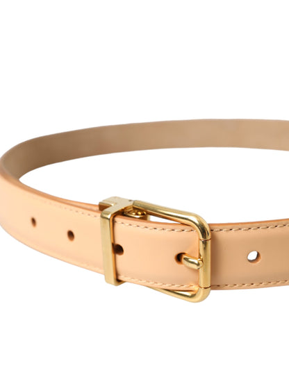 Beige kalfsleren riem met gouden metalen gesp