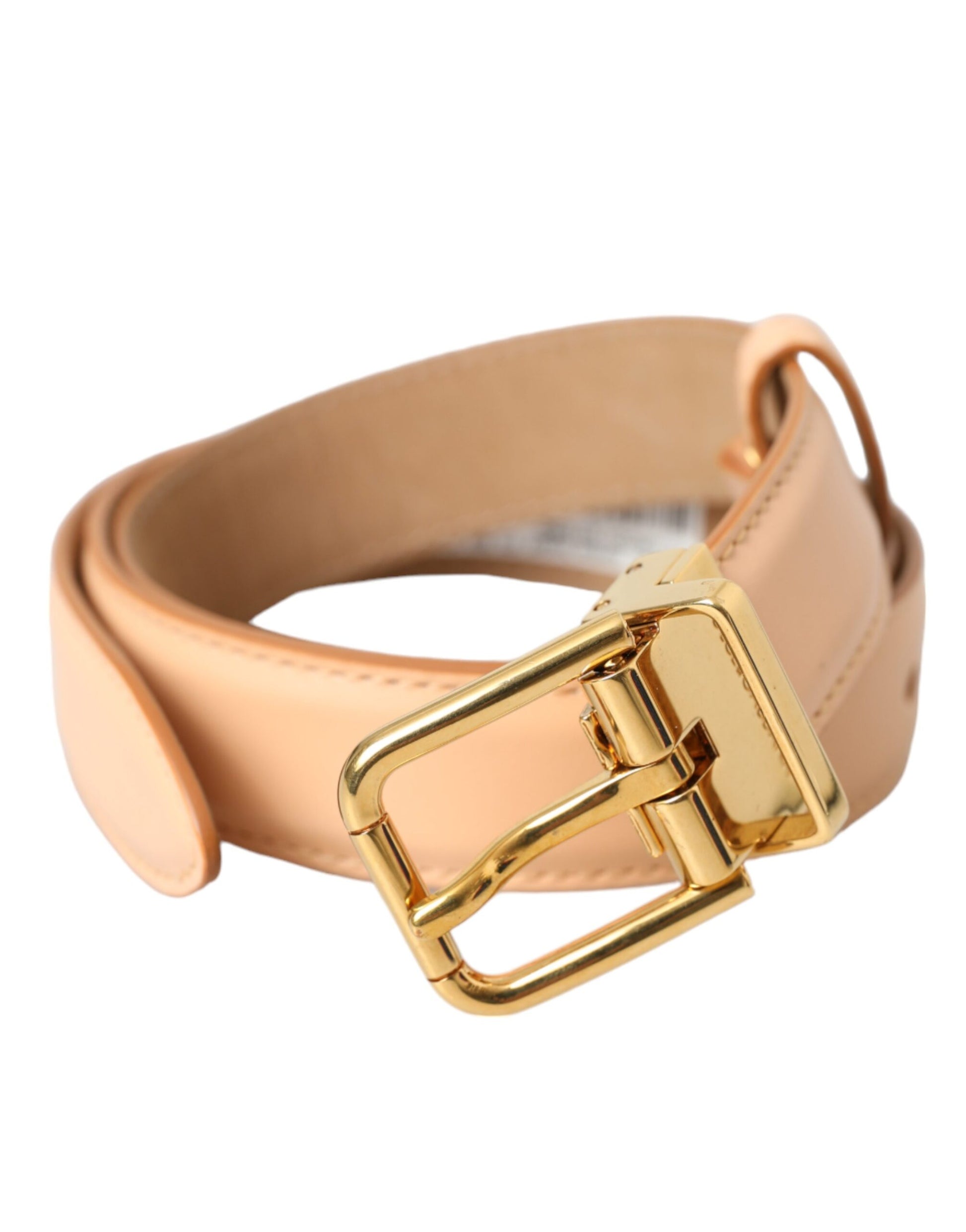 Beige kalfsleren riem met gouden metalen gesp