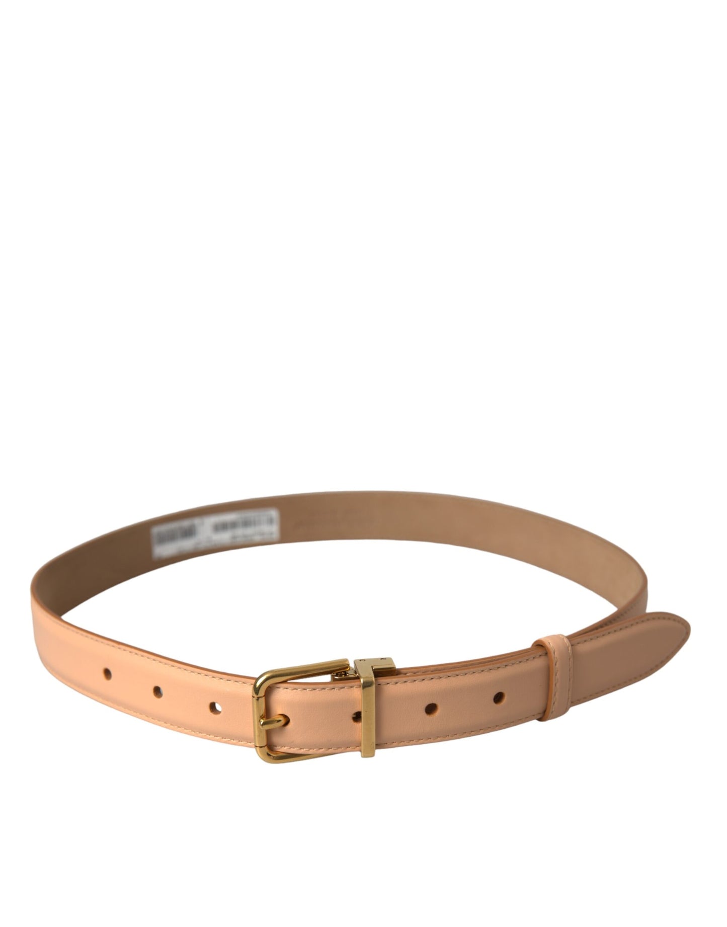 Beige kalfsleren riem met gouden metalen gesp