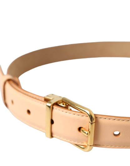 Beige kalfsleren riem met gouden metalen gesp