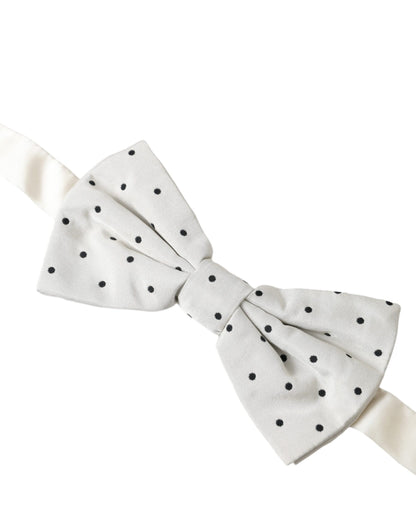 Witte Zwarte Polka Dot Polyester Strik Heren