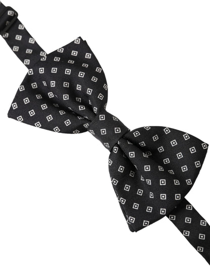 Black Patterned Silk Adjustable Neck Men Bow Tie