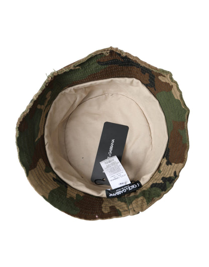 Green Camouflage Cotton Bucket Hat Men