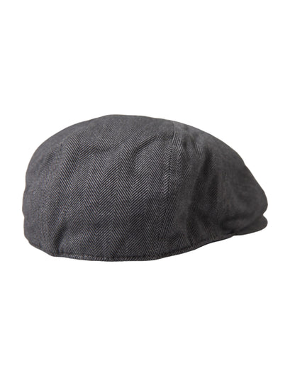 Gray Herringbone Crown Newsboy Hat Men