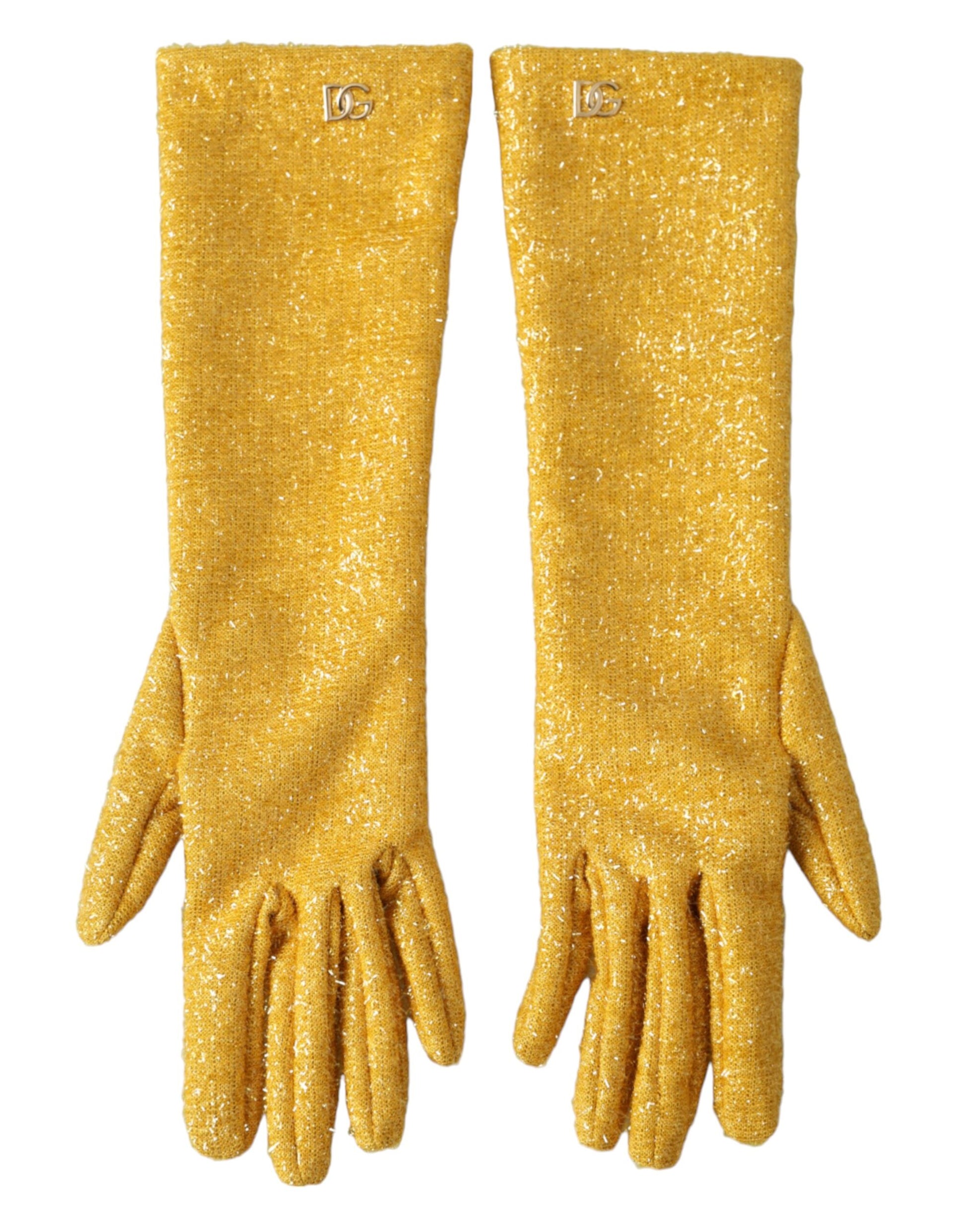 Gouden Lurex Fantasia Mid Arm Lengte Handschoenen