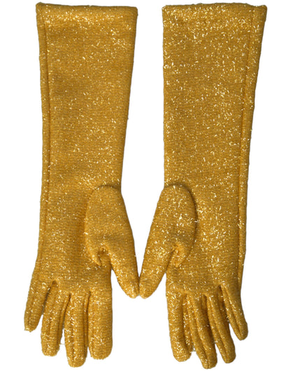 Gouden Lurex Fantasia Mid Arm Lengte Handschoenen