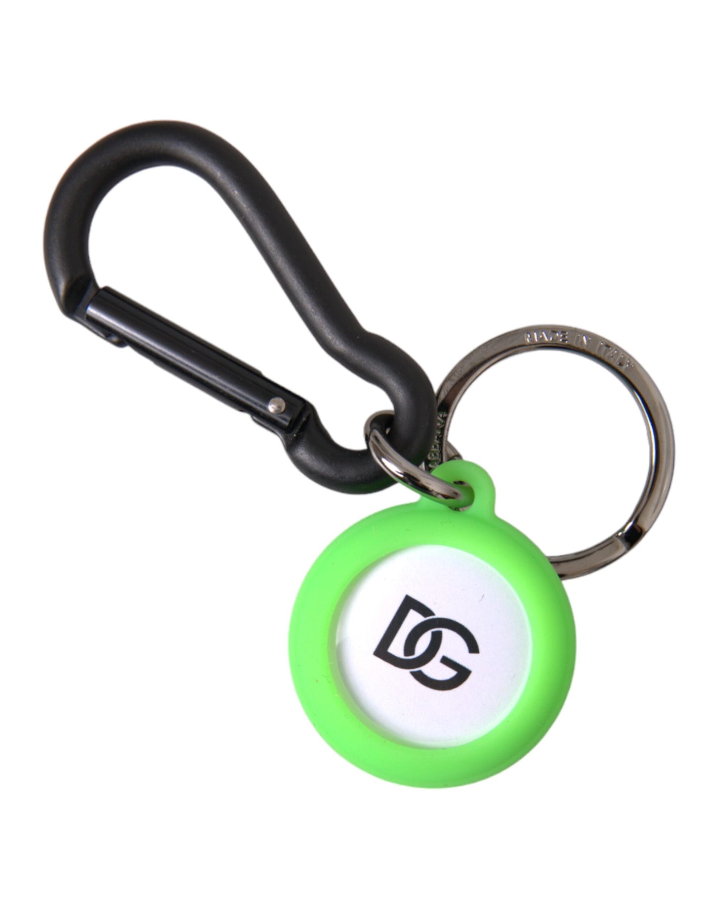 Groene rubberen DG-logo ronde messing metalen sleutelhanger