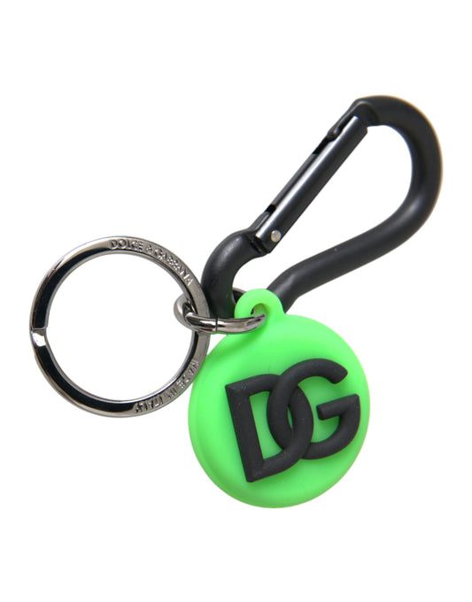 Groene rubberen DG-logo ronde messing metalen sleutelhanger