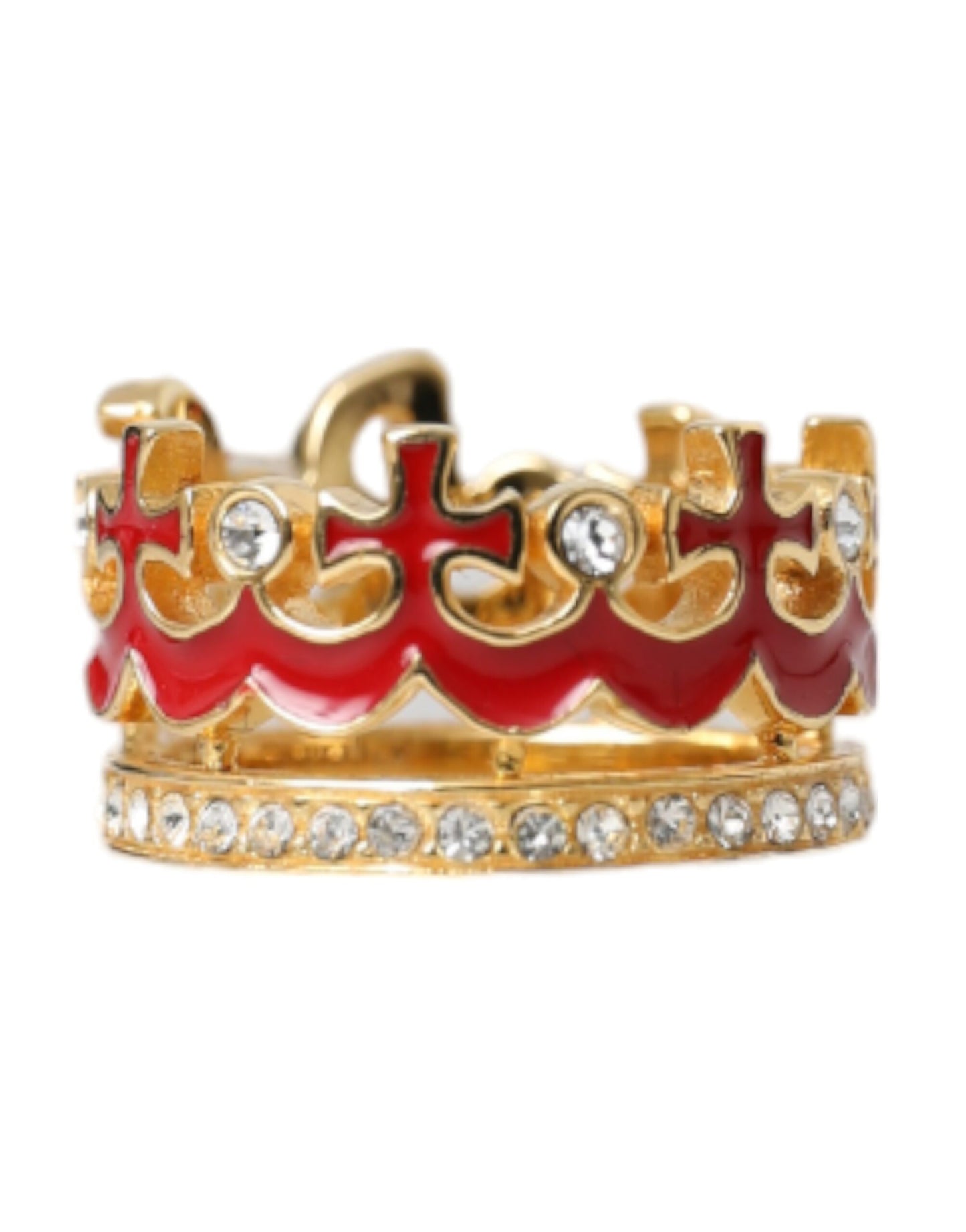 Goudkleurige messing kristal emaille DG CROWN statement ring