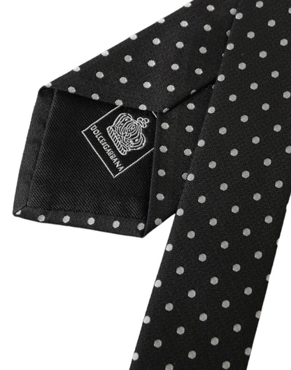 Black White Polka Dots 100% Silk Necktie Face Mask