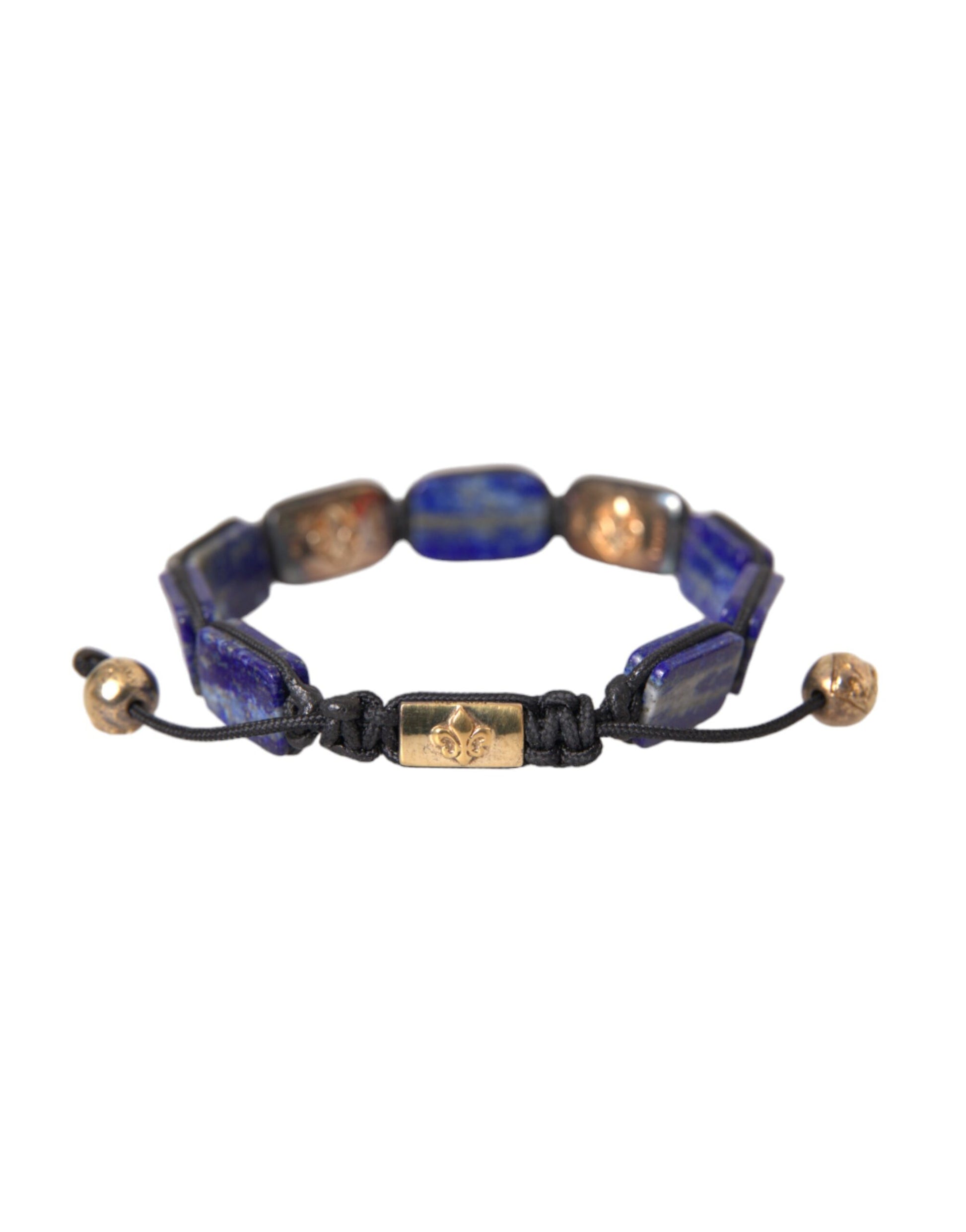 Armband met platte kralen, blauw lapis wit CZ 925, heren