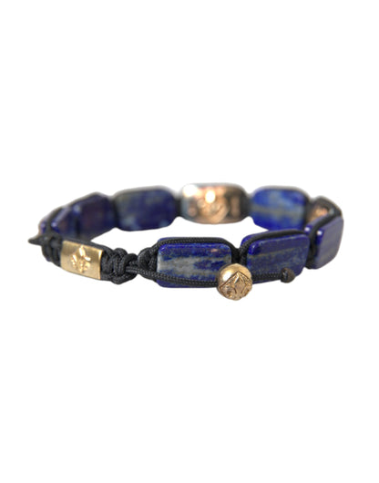 Armband met platte kralen, blauw lapis wit CZ 925, heren