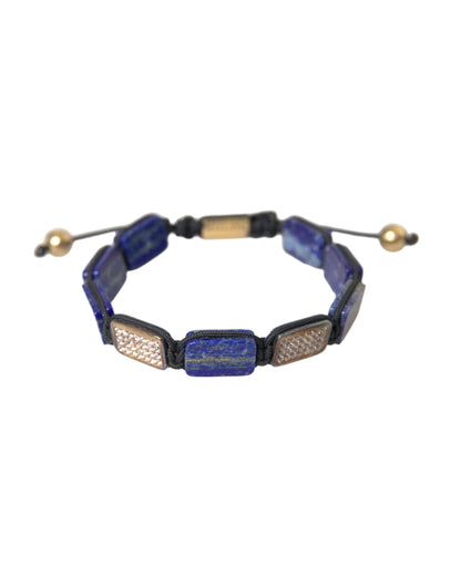 Armband met platte kralen, blauw lapis wit CZ 925, heren