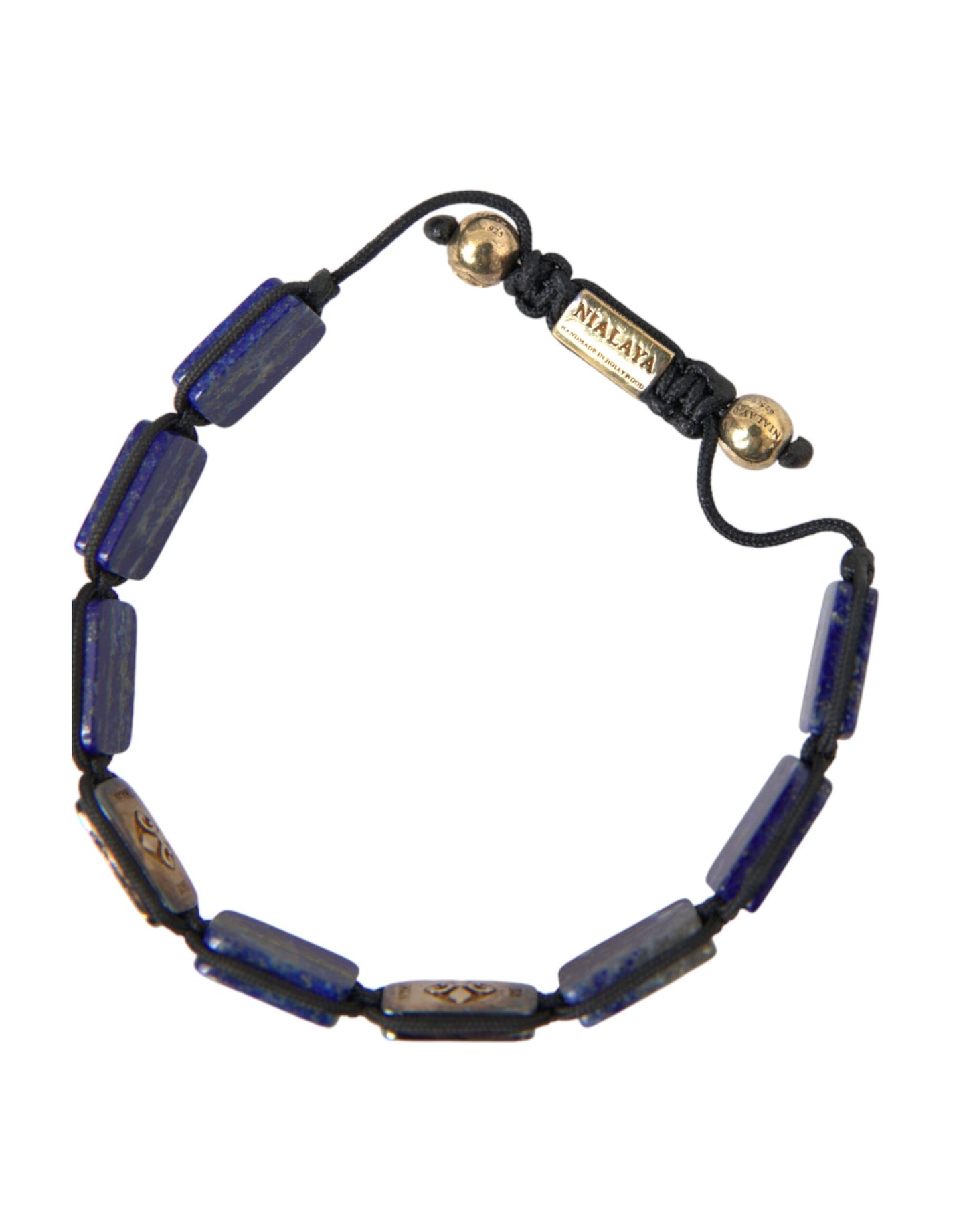 Armband met platte kralen, blauw lapis wit CZ 925, heren